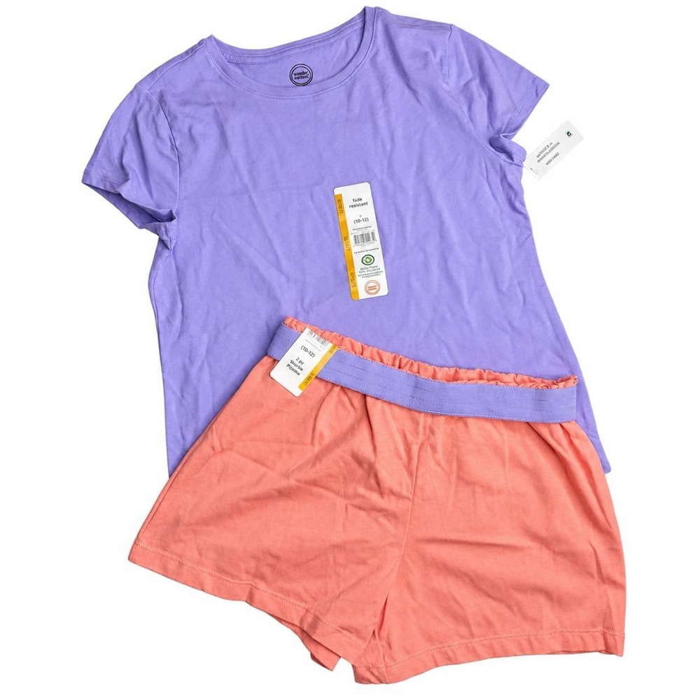 Wonder Nation Lavender & Coral 2 Piece Short Set Girls Size L 10-12
